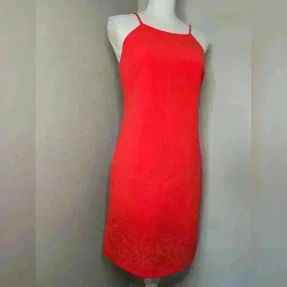 NWT Banana Republic Blood Orange Lazer Cut Hem Cocktail Dress - Picture 3 of 11
